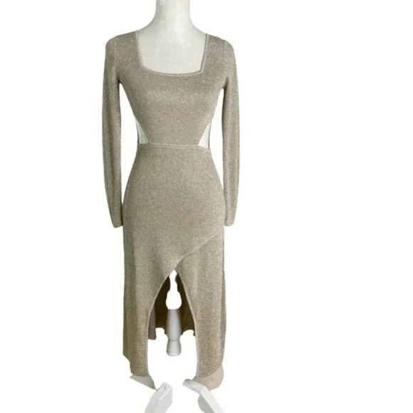 MISA Los Angeles Minka Cutout Gold Metallic Knit Midi Dress Size XS NWT - Picture 4 of 13